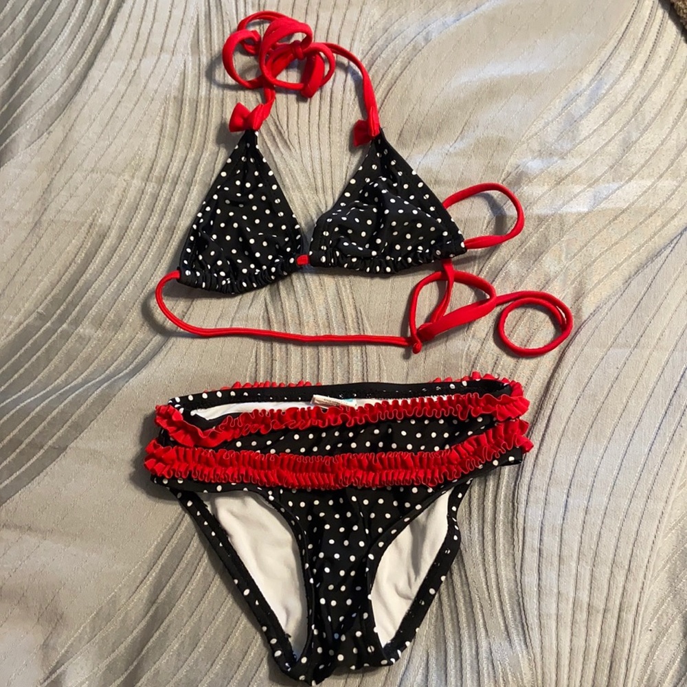 Black White Red Polka Dot Baby Girls Bikini Sz 2T